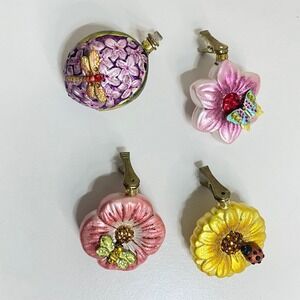 Floral Ornament Clip Ons Set of 4 Flower Butterfly‎ Ladybug Dragonfly Decor